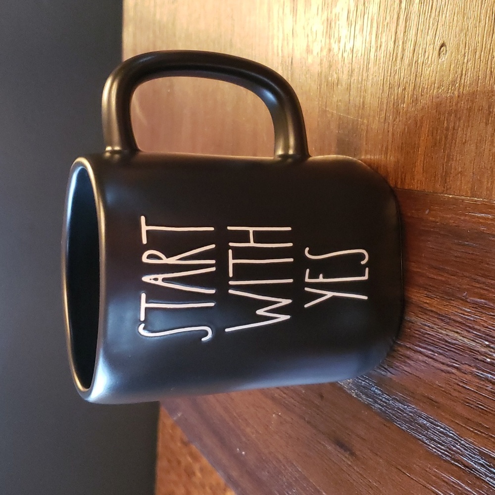 Rae Dunn Black Matte Start with Yes Positivity Mug